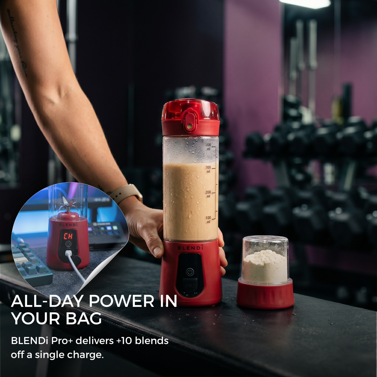 Portable Blender USB-C Rechargeable – BLENDi Pro+ 120W, 17oz, Crushes Ice, 10 Colors