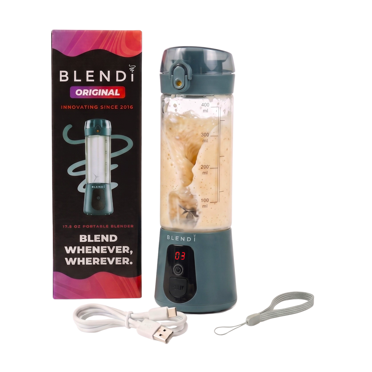 Portable Electric Shaker Bottle USB-C – BLENDi Lite 70W, 17oz, Mixes Shakes & Smoothies