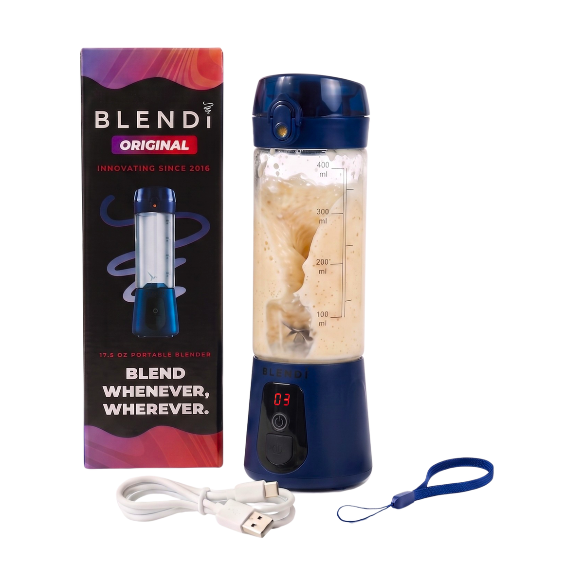 Portable Electric Shaker Bottle USB-C – BLENDi Lite 70W, 17oz, Mixes Shakes & Smoothies