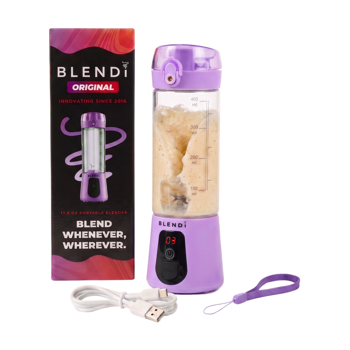 Portable Electric Shaker Bottle USB-C – BLENDi Lite 70W, 17oz, Mixes Shakes & Smoothies