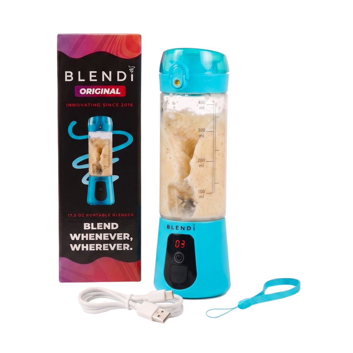 Portable Electric Shaker Bottle USB-C – BLENDi Lite 70W, 17oz, Mixes Shakes & Smoothies
