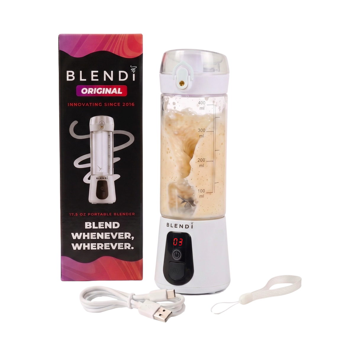 Portable Electric Shaker Bottle USB-C – BLENDi Lite 70W, 17oz, Mixes Shakes & Smoothies